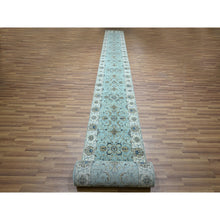 Load image into Gallery viewer, 2&#39;6&quot;x29&#39;10&quot; Morning Blue, Hand Knotted, Agra, Shah Abbas Flower Vines Design, Pure Wool, Natural Dyes, Denser Weave, Xl Runner, Oriental Rug FWR456666
