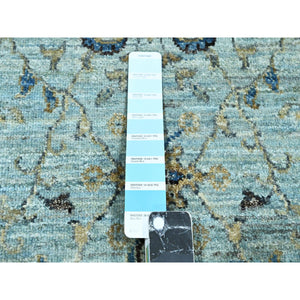 2'6"x29'10" Morning Blue, Hand Knotted, Agra, Shah Abbas Flower Vines Design, Pure Wool, Natural Dyes, Denser Weave, Xl Runner, Oriental Rug FWR456666