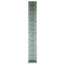 Load image into Gallery viewer, 2&#39;6&quot;x25&#39;7&quot; Cerulean Blue, Pure Wool, Agra, Shah Abbas Flower Vines Design, Vegetable Dyes, Hand Knotted, Denser Weave, XL Runner, Oriental Rug FWR456672