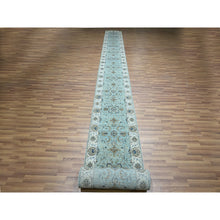 Load image into Gallery viewer, 2&#39;6&quot;x25&#39;7&quot; Cerulean Blue, Pure Wool, Agra, Shah Abbas Flower Vines Design, Vegetable Dyes, Hand Knotted, Denser Weave, XL Runner, Oriental Rug FWR456672