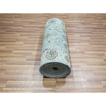 Load image into Gallery viewer, 2&#39;6&quot;x25&#39;7&quot; Cerulean Blue, Pure Wool, Agra, Shah Abbas Flower Vines Design, Vegetable Dyes, Hand Knotted, Denser Weave, XL Runner, Oriental Rug FWR456672