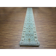 Load image into Gallery viewer, 2&#39;9&quot;x24&#39;3&quot; Mist Blue, Natural Dyes, Agra, Shah Abbas Flower Vines Design, Luxurious Wool, Hand Knotted, Denser Weave, Xl Runner, Oriental Rug FWR456678