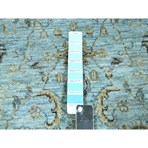 2'9"x24'3" Mist Blue, Natural Dyes, Agra, Shah Abbas Flower Vines Design, Luxurious Wool, Hand Knotted, Denser Weave, Xl Runner, Oriental Rug FWR456678