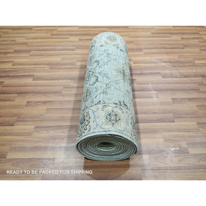 2'9"x24'3" Mist Blue, Natural Dyes, Agra, Shah Abbas Flower Vines Design, Luxurious Wool, Hand Knotted, Denser Weave, Xl Runner, Oriental Rug FWR456678