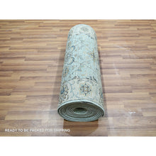 Load image into Gallery viewer, 2&#39;9&quot;x24&#39;3&quot; Mist Blue, Natural Dyes, Agra, Shah Abbas Flower Vines Design, Luxurious Wool, Hand Knotted, Denser Weave, Xl Runner, Oriental Rug FWR456678