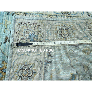 2'9"x24'3" Mist Blue, Natural Dyes, Agra, Shah Abbas Flower Vines Design, Luxurious Wool, Hand Knotted, Denser Weave, Xl Runner, Oriental Rug FWR456678