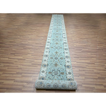 Load image into Gallery viewer, 2&#39;7&quot;x22&#39; Sky Blue, Natural Dyes, Hand Knotted, Agra, Shah Abbas Flower Vines Design, Pure Wool, Denser Weave, XL Runner, Oriental Rug FWR456684