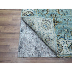 2'7"x22' Sky Blue, Natural Dyes, Hand Knotted, Agra, Shah Abbas Flower Vines Design, Pure Wool, Denser Weave, XL Runner, Oriental Rug FWR456684