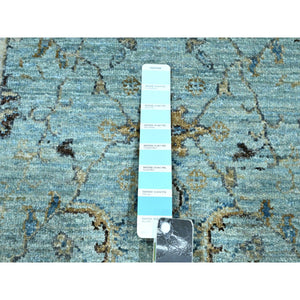 2'7"x22' Sky Blue, Natural Dyes, Hand Knotted, Agra, Shah Abbas Flower Vines Design, Pure Wool, Denser Weave, XL Runner, Oriental Rug FWR456684