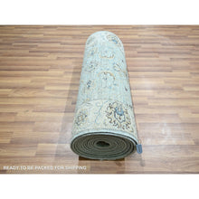 Load image into Gallery viewer, 2&#39;7&quot;x22&#39; Sky Blue, Natural Dyes, Hand Knotted, Agra, Shah Abbas Flower Vines Design, Pure Wool, Denser Weave, XL Runner, Oriental Rug FWR456684