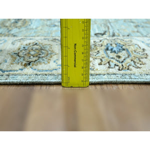 2'7"x22' Sky Blue, Natural Dyes, Hand Knotted, Agra, Shah Abbas Flower Vines Design, Pure Wool, Denser Weave, XL Runner, Oriental Rug FWR456684