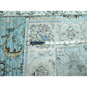 2'7"x22' Sky Blue, Natural Dyes, Hand Knotted, Agra, Shah Abbas Flower Vines Design, Pure Wool, Denser Weave, XL Runner, Oriental Rug FWR456684