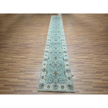 Load image into Gallery viewer, 2&#39;6&quot;x15&#39;9&quot; Cerulean Blue, Hand Knotted, Agra, Shah Abbas Flower Vines Design, Veggie Dyes, Pure Wool, Denser Weave, Xl Runner, Oriental Rug FWR456690