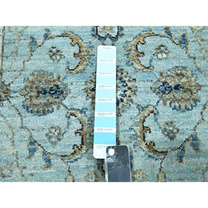 2'7"x14' Morning Blue, Agra, Shah Abbas Flower Vines Design, Luxurious Wool, Veggie Dyes, Hand Knotted, Denser Weave, Runner, Oriental Rug FWR456696