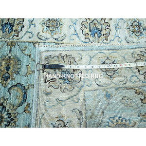 2'7"x14' Morning Blue, Agra, Shah Abbas Flower Vines Design, Luxurious Wool, Veggie Dyes, Hand Knotted, Denser Weave, Runner, Oriental Rug FWR456696