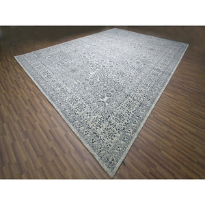 15'x20' Powder White, Mamluk Dynasty, Tone On Tone Design, Undyed Natural Wool, Densely Woven, Hand Knotted, Oversized, Oriental Rug FWR456714