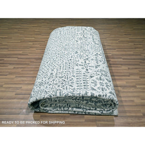 15'x20' Powder White, Mamluk Dynasty, Tone On Tone Design, Undyed Natural Wool, Densely Woven, Hand Knotted, Oversized, Oriental Rug FWR456714
