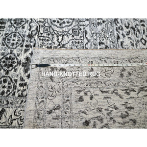 15'x20' Powder White, Mamluk Dynasty, Tone On Tone Design, Undyed Natural Wool, Densely Woven, Hand Knotted, Oversized, Oriental Rug FWR456714