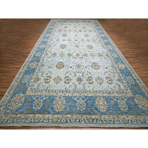 12'x18' Crystal Blue, All Over Shah Abbas Flower Design, Veggie Dyes, Denser Weave, Agra, Pure Wool, Hand Knotted, Oversized, Oriental Rug FWR456726