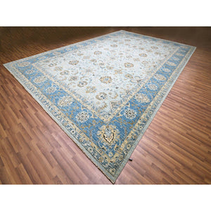 12'x18' Crystal Blue, All Over Shah Abbas Flower Design, Veggie Dyes, Denser Weave, Agra, Pure Wool, Hand Knotted, Oversized, Oriental Rug FWR456726