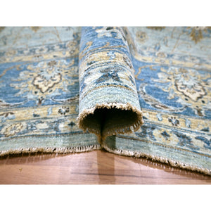 12'x18' Crystal Blue, All Over Shah Abbas Flower Design, Veggie Dyes, Denser Weave, Agra, Pure Wool, Hand Knotted, Oversized, Oriental Rug FWR456726