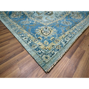 12'x18' Crystal Blue, All Over Shah Abbas Flower Design, Veggie Dyes, Denser Weave, Agra, Pure Wool, Hand Knotted, Oversized, Oriental Rug FWR456726