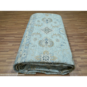 12'x18' Crystal Blue, All Over Shah Abbas Flower Design, Veggie Dyes, Denser Weave, Agra, Pure Wool, Hand Knotted, Oversized, Oriental Rug FWR456726