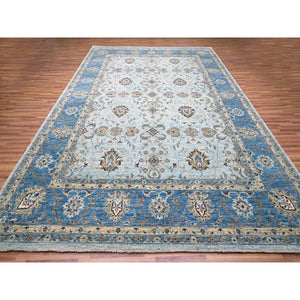 9'10"x13'9" Celeste Blue, Shah Abbas Flower Pattern, Natural Dyes, Denser Weave, Traditional Agra Design, Pure Wool, Hand Knotted, Oriental Rug FWR456732