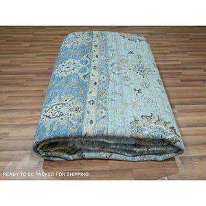 9'10"x13'9" Celeste Blue, Shah Abbas Flower Pattern, Natural Dyes, Denser Weave, Traditional Agra Design, Pure Wool, Hand Knotted, Oriental Rug FWR456732