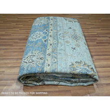 Load image into Gallery viewer, 9&#39;10&quot;x13&#39;9&quot; Celeste Blue, Shah Abbas Flower Pattern, Natural Dyes, Denser Weave, Traditional Agra Design, Pure Wool, Hand Knotted, Oriental Rug FWR456732