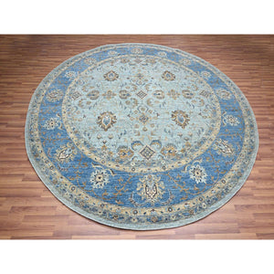 10'x10' Light Cyan Blue, Agra, All Over Shah Abbas Flower Design, Veggie Dyes, Densely Woven, Natural Wool, Hand Knotted, Round, Oriental Rug FWR456738