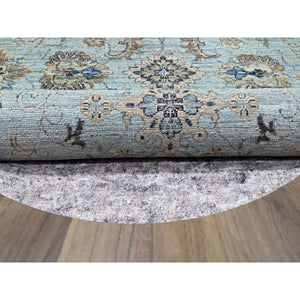 10'x10' Light Cyan Blue, Agra, All Over Shah Abbas Flower Design, Veggie Dyes, Densely Woven, Natural Wool, Hand Knotted, Round, Oriental Rug FWR456738