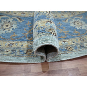 10'x10' Light Cyan Blue, Agra, All Over Shah Abbas Flower Design, Veggie Dyes, Densely Woven, Natural Wool, Hand Knotted, Round, Oriental Rug FWR456738