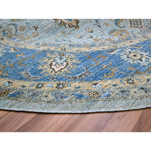 10'x10' Light Cyan Blue, Agra, All Over Shah Abbas Flower Design, Veggie Dyes, Densely Woven, Natural Wool, Hand Knotted, Round, Oriental Rug FWR456738