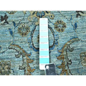 10'x10' Light Cyan Blue, Agra, All Over Shah Abbas Flower Design, Veggie Dyes, Densely Woven, Natural Wool, Hand Knotted, Round, Oriental Rug FWR456738
