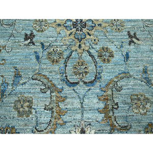 10'x10' Light Cyan Blue, Agra, All Over Shah Abbas Flower Design, Veggie Dyes, Densely Woven, Natural Wool, Hand Knotted, Round, Oriental Rug FWR456738