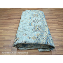 Load image into Gallery viewer, 10&#39;x10&#39; Light Cyan Blue, Agra, All Over Shah Abbas Flower Design, Veggie Dyes, Densely Woven, Natural Wool, Hand Knotted, Round, Oriental Rug FWR456738