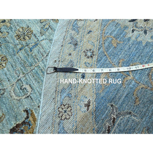 10'x10' Light Cyan Blue, Agra, All Over Shah Abbas Flower Design, Veggie Dyes, Densely Woven, Natural Wool, Hand Knotted, Round, Oriental Rug FWR456738