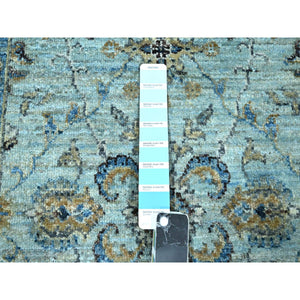 2'9"x29'10" Iceberg Blue, All Over Shah Abbas Flower Design, Veggie Dyes, Densely Woven, Agra, Natural Wool, Hand Knotted, Xl Runner, Oriental Rug FWR456744