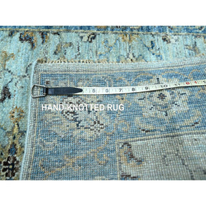 2'9"x29'10" Iceberg Blue, All Over Shah Abbas Flower Design, Veggie Dyes, Densely Woven, Agra, Natural Wool, Hand Knotted, Xl Runner, Oriental Rug FWR456744