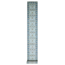 Load image into Gallery viewer, 2&#39;7&quot;x25&#39;9&quot; Light Turquoise Blue, All Over Shah Abbas Flower Design, Natural Dyes, Denser Weave, Agra, Pure Wool, Hand Knotted, XL Runner, Oriental Rug FWR456750