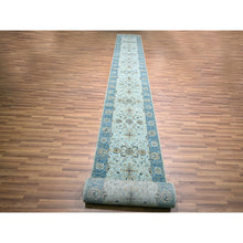 Load image into Gallery viewer, 2&#39;7&quot;x25&#39;9&quot; Light Turquoise Blue, All Over Shah Abbas Flower Design, Natural Dyes, Denser Weave, Agra, Pure Wool, Hand Knotted, XL Runner, Oriental Rug FWR456750
