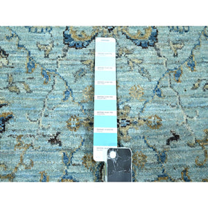 2'7"x25'9" Light Turquoise Blue, All Over Shah Abbas Flower Design, Natural Dyes, Denser Weave, Agra, Pure Wool, Hand Knotted, XL Runner, Oriental Rug FWR456750