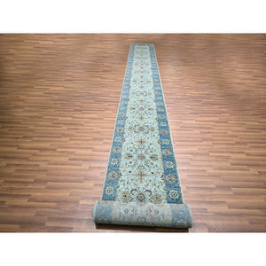 2'8"x24'1" Ultramarine Blue, Agra, All Over Shah Abbas Flower Design, Natural Dyes, Densely Woven, Pure Wool, Hand Knotted, Xl Runner, Oriental Rug FWR456756