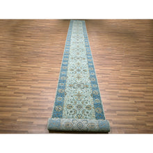 Load image into Gallery viewer, 2&#39;9&quot;x27&#39; Crystal Blue, Veggie Dyes, Agra, All Over Shah Abbas Flower Design, Denser Weave, Pure Wool, Hand Knotted, Xl Runner, Oriental Rug FWR456762