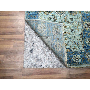 2'9"x27' Crystal Blue, Veggie Dyes, Agra, All Over Shah Abbas Flower Design, Denser Weave, Pure Wool, Hand Knotted, Xl Runner, Oriental Rug FWR456762