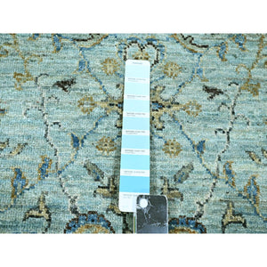 2'9"x27' Crystal Blue, Veggie Dyes, Agra, All Over Shah Abbas Flower Design, Denser Weave, Pure Wool, Hand Knotted, Xl Runner, Oriental Rug FWR456762