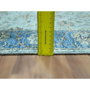 2'9"x27' Crystal Blue, Veggie Dyes, Agra, All Over Shah Abbas Flower Design, Denser Weave, Pure Wool, Hand Knotted, Xl Runner, Oriental Rug FWR456762