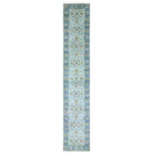 Load image into Gallery viewer, 2&#39;6&quot;x14&#39; Light Cyan Blue, All Over Shah Abbas Flower Design, Vegetable Dyes, Denser Weave, Agra, Pure Wool, Hand Knotted, Runner, Oriental Rug FWR456774