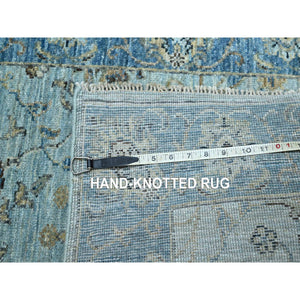 2'6"x14' Light Cyan Blue, All Over Shah Abbas Flower Design, Vegetable Dyes, Denser Weave, Agra, Pure Wool, Hand Knotted, Runner, Oriental Rug FWR456774